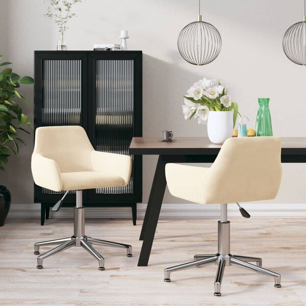 vidaXL Vrtljiv jedilni stol 2 kosa krem žamet