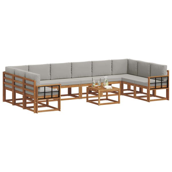 vidaXL Zunanja garnitura za sedenje 11 pcs Naravna in svetlo siva