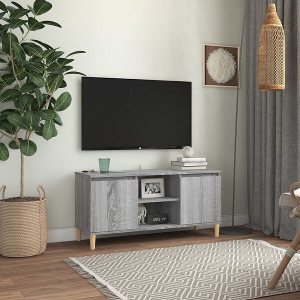 vidaXL TV omarica s trdnimi lesenimi nogami siva sonoma 103,5x35x50 cm