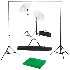 vidaXL Komplet za fotografski studio z ozadjem, svetilkami in dežniki