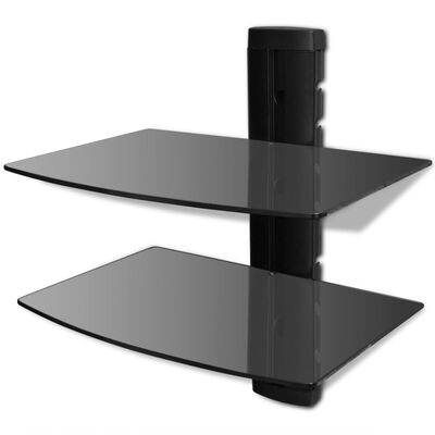 vidaXL Stenska steklena polica za DVD-je 2-nadstropna črna