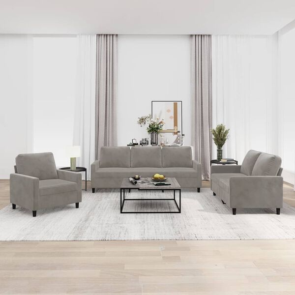 vidaXL Sedežna garnitura 3-delna z blazinami svetlo siv žamet