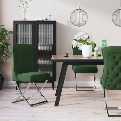 vidaXL Jedilni stol temno zelen 53x52x98 cm žamet in nerjaveče jeklo