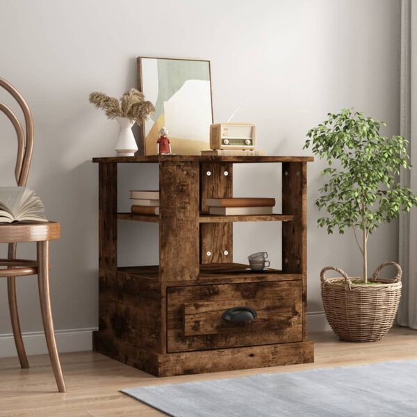 vidaXL Stranska mizica dimljen hrast 50x50x60 cm inženirski les