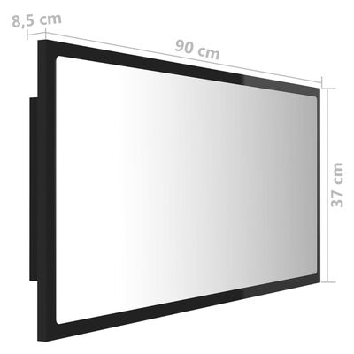 vidaXL LED kopalniško ogledalo visok sijaj črno 90x8,5x37 cm akril