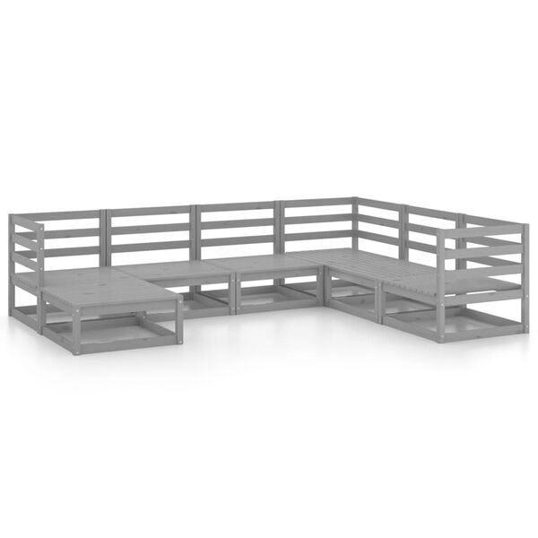 vidaXL Vrtna sedežna garnitura 7-delna siva trdna borovina