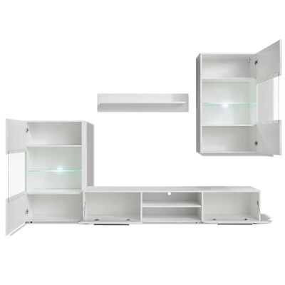 vidaXL 5-Delni komplet pohištva TV enota in LED osvetlitev bele barve