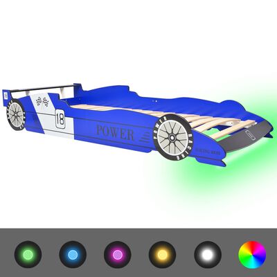 vidaXL Otroška postelja LED dirkalni avtomobil 90x200 cm modre barve