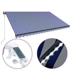 vidaXL Tenda s senzorjem za veter in LED lučmi 500x300cm modra in bela
