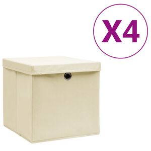 vidaXL &Scaron;katle s pokrovi 4 kosi 28x28x28 cm krem