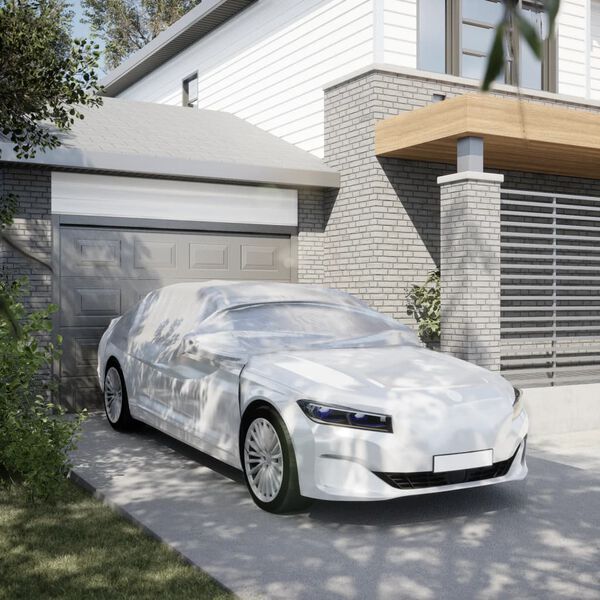 vidaXL Polovična prevleka za avto s kljukicami srebrna XL PEVA