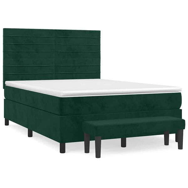vidaXL Box spring postelja z vzmetnico temno zelena 140x200 cm žamet