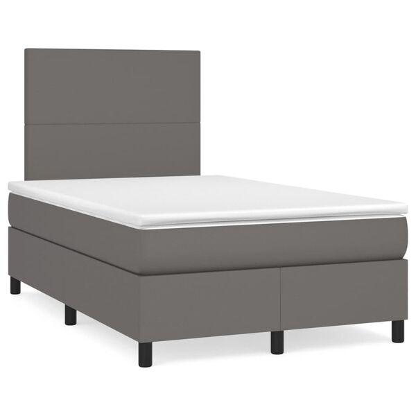 vidaXL Box spring postelja z vzmetnico siva 120x190 cm umetno usnje