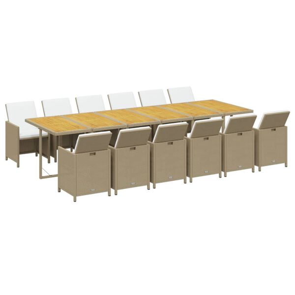 vidaXL Vrtna jedilna garnitura 13-delna z blazinami poli ratan bež