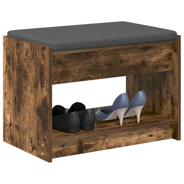 vidaXL Haldna klop z blazino s polico Dimljeni Hrast 63 x 38 x 45 cm