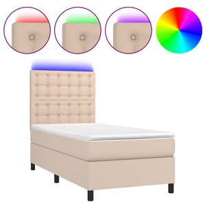vidaXL Box spring postelja z vzmetnico LED kapučino 90x190 cm