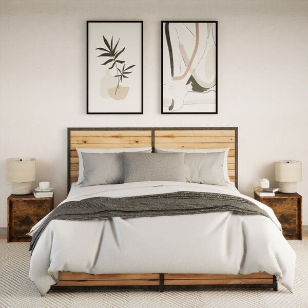 vidaXL Nočna omarica z LED lučkami 2 kosa dimljen hrast inženirski les