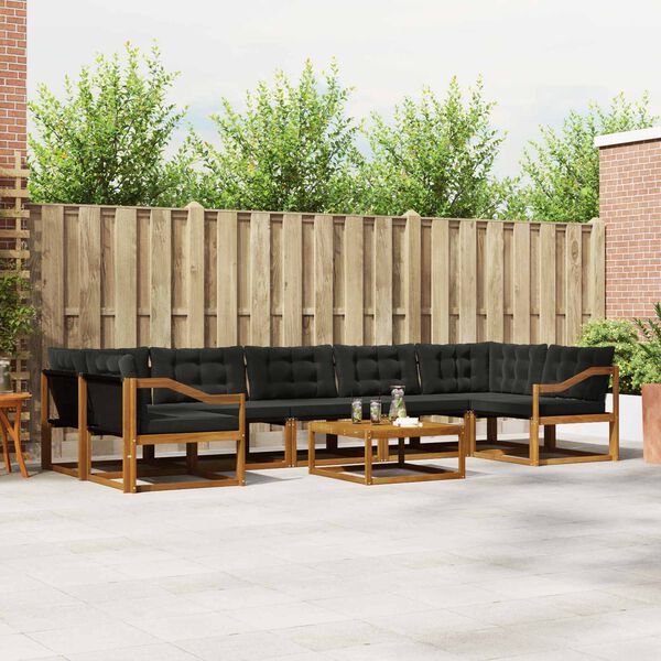 vidaXL Zunanja garnitura za sedenje z blazino 8 pcs Naravna in črna