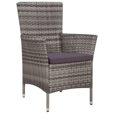 vidaXL Zunanji stol in stolček z blazinami poli ratan sive barve