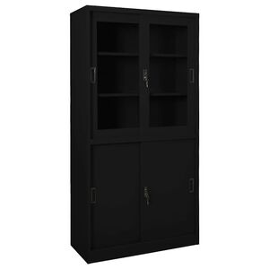 vidaXL Pisarni&scaron;ka omara z drsnimi vrati črna 90x40x180 cm jeklo