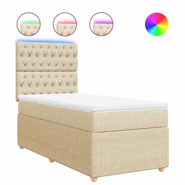 vidaXL Box spring postelja z vzmetnico krem 80x200 cm blago