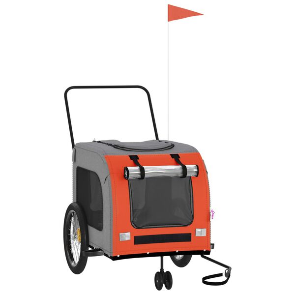 vidaXL Kolesarska prikolica za hi&scaron;ne ljubljenčke oranžna in siva