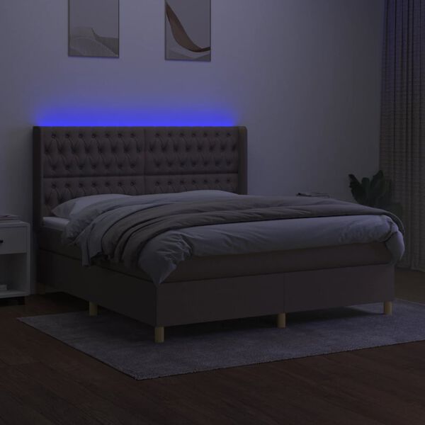 vidaXL Box spring postelja z vzmetnico LED taupe 180x200 cm blago