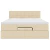 vidaXL Otomanska postelja z vzmetnico & LEDs krema 140x200 cm Tkanina