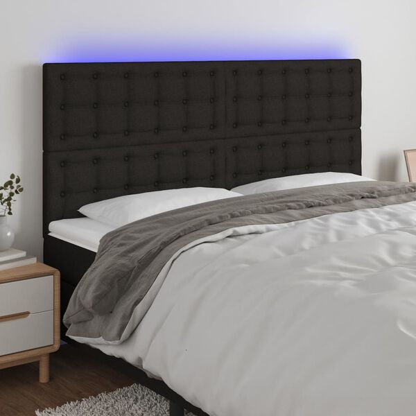 vidaXL LED posteljno vzglavje črno 200x5x118/128 cm blago