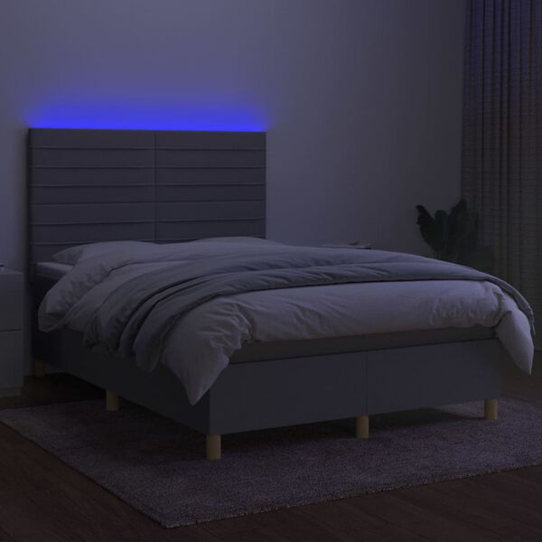 vidaXL Box spring postelja z vzmetnico LED sv. siva 140x200 cm blago