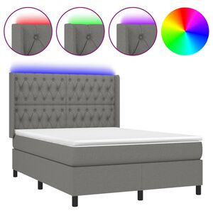 vidaXL Box spring postelja z vzmetnico LED temno siva 140x200 cm blago