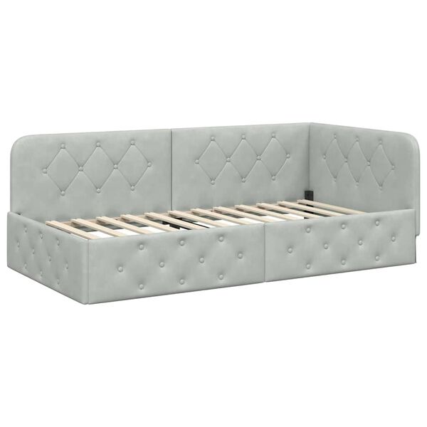 vidaXL Kotna postelja z vzglavjem Svetlo siva 90 x 200 cm Žamet