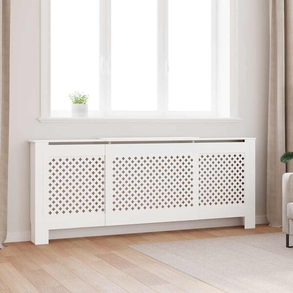 vidaXL Pokrov za radiator MDF bel 205 cm
