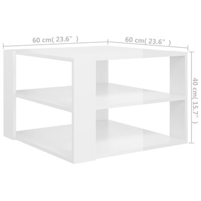 vidaXL Klubska mizica visok sijaj bela 60x60x40 cm iverna plošča