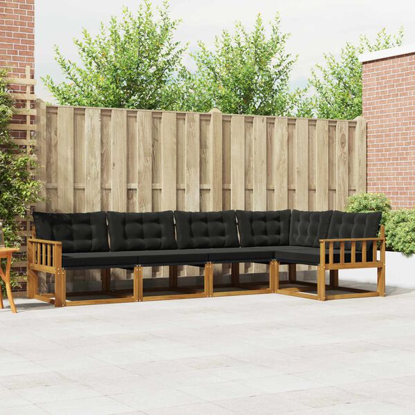 vidaXL Zunanja garnitura za sedenje z blazino 5 pcs Naravna in črna