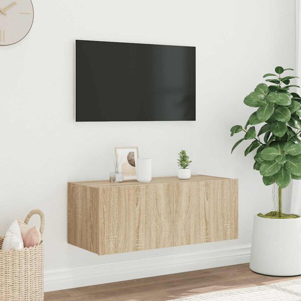 vidaXL Stenska TV omarica z LED lučkami sonoma hrast 80x35x31 cm