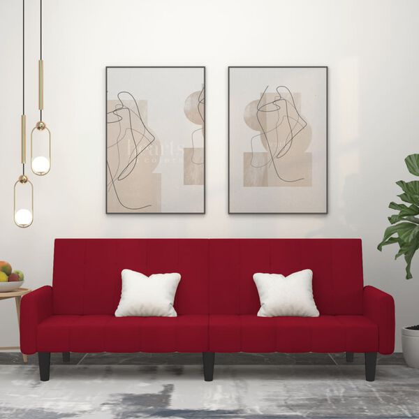 vidaXL Raztegljiv kavč dvosed vinsko rdeč žamet