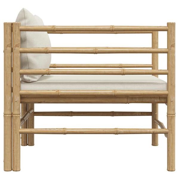 vidaXL Vrtni kavč s kremno belimi blazinami bambus