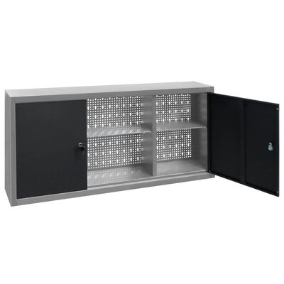 vidaXL Stenska omara za orodje industrijski stil kovinska siva in črna