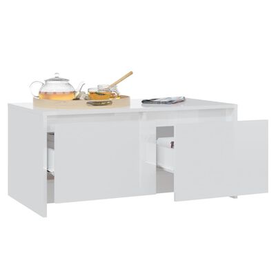 vidaXL Klubska mizica visok sijaj bela 90x50x41,5 cm iverna plošča