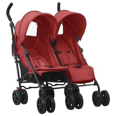 vidaXL Otroški voziček za dvojčke rdeč jeklen