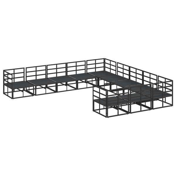 vidaXL Vrtna sedežna garnitura z blazino 11 pcs Črna Aluminij