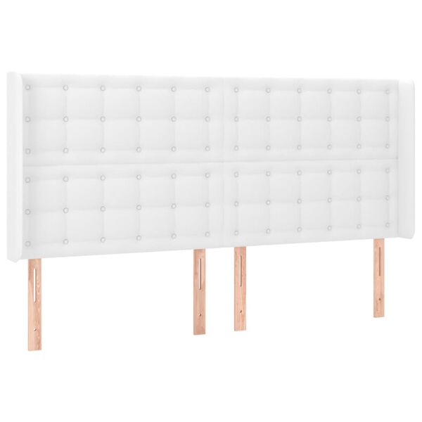 vidaXL Vzglavje z u&scaron;esi belo 183x16x118/128 cm umetno usnje