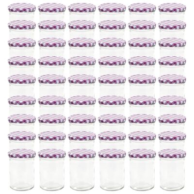 vidaXL Stekleni kozarci z belimi in vijoličnimi pokrovi 48 kosov 400ml