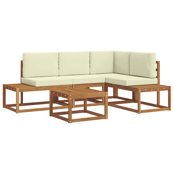 vidaXL Zunanja garnitura za sedenje z blazino 5 Kos Naravna in smetana