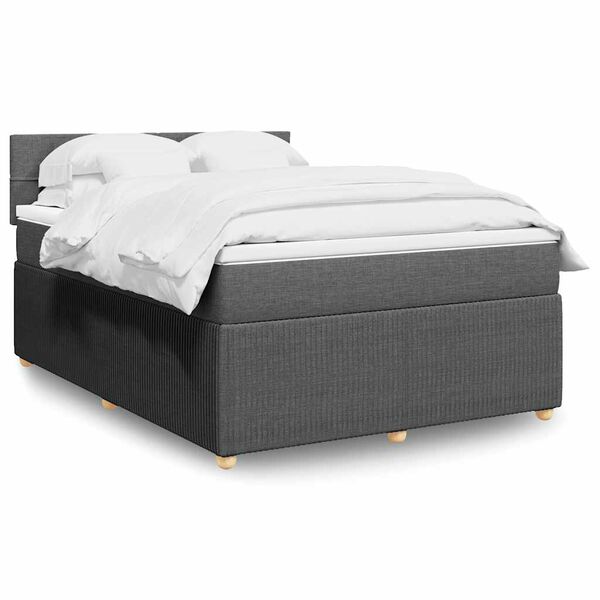 vidaXL Box spring postelja z vzmetnico temno siva 140x200 cm blago