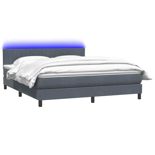 vidaXL Box spring postelja z vzmetnico LED temno siva 180x210 cm žamet