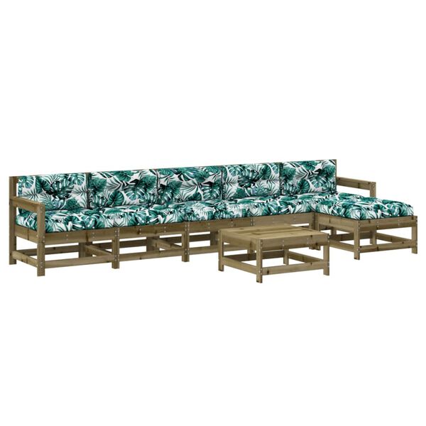 vidaXL Vrtna garnitura 7-delna z blazinami impregnirana trdna borovina