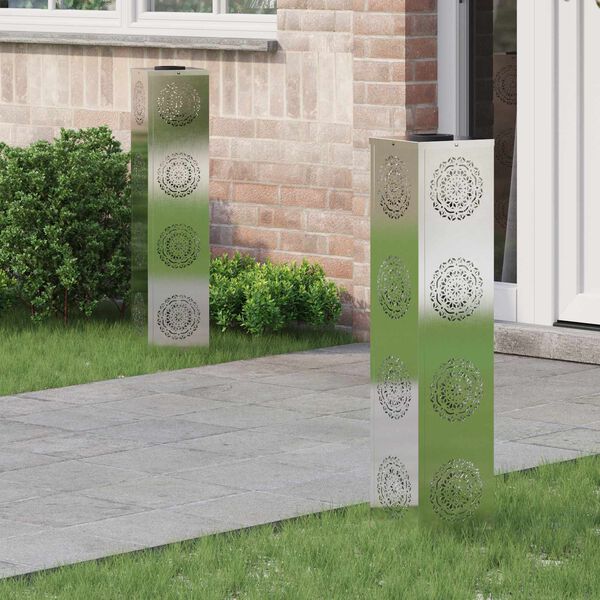 vidaXL Solarno LED svetilo za pot 2 pcs srebrna Nerjaveče jeklo