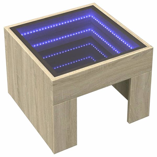 vidaXL Nočna mizica z neskončnimi LED sonoma hrast 40x40x30 cm